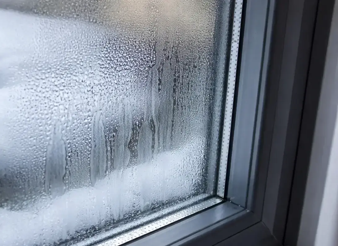 Beschlagenes Fenster mit Kondenswasser als Zeichen für einen notwendigen Fensteraustausch – B & K Knoop in Nusse.